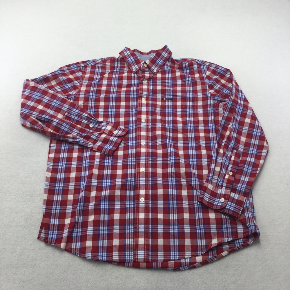 Chaps Shirt Mens Medium Red Plaid Long Sleeve Button Down Easy Care Casual